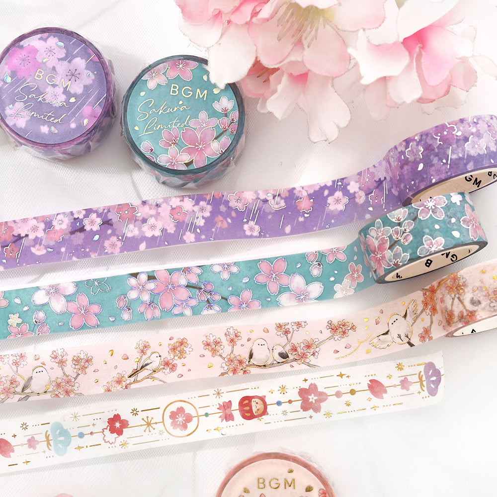 BGM Sakura Limited Masking Tape: Cherry Blossoms and Long-tailed Tits — roll side