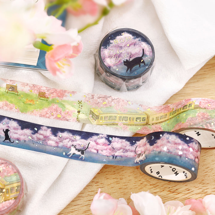 BGM Sakura Limited Masking Tape: Cat and Flower Lanterns — applied on surface