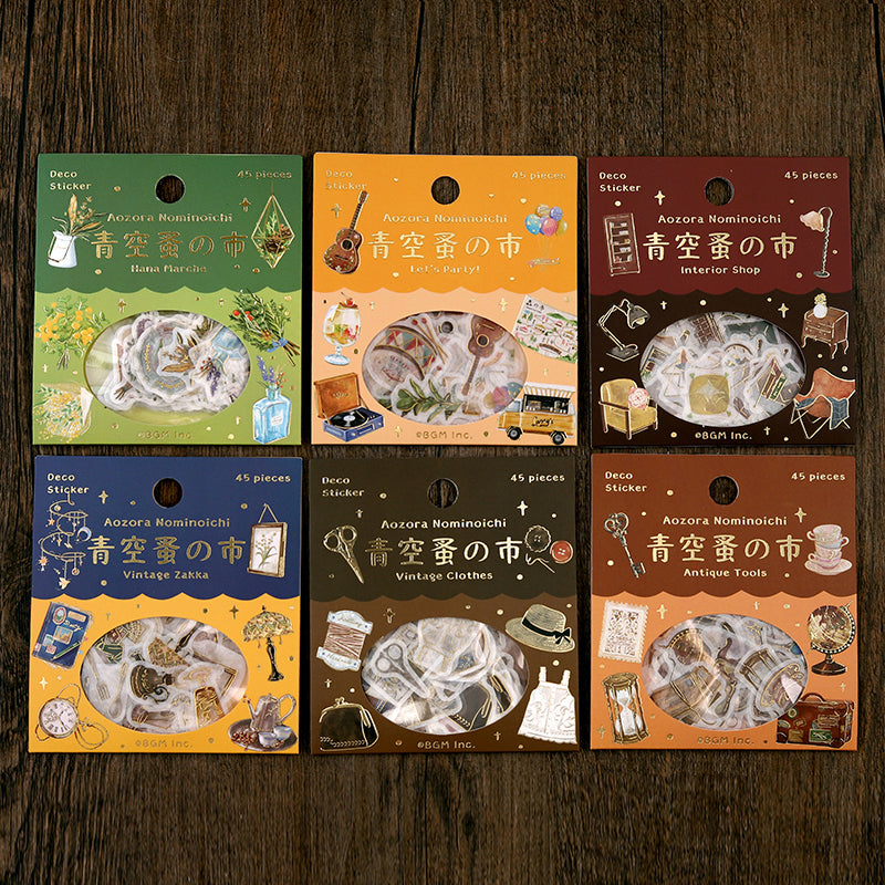BGM Foil Stamping Flake Seal: The Flea Market of Blue Sky - Furniture store — close-up