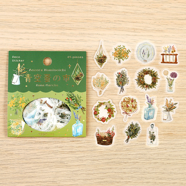 BGM Foil Stamping Flake Seal: The Flea Market of Blue Sky - Flower Marche — with packaging
