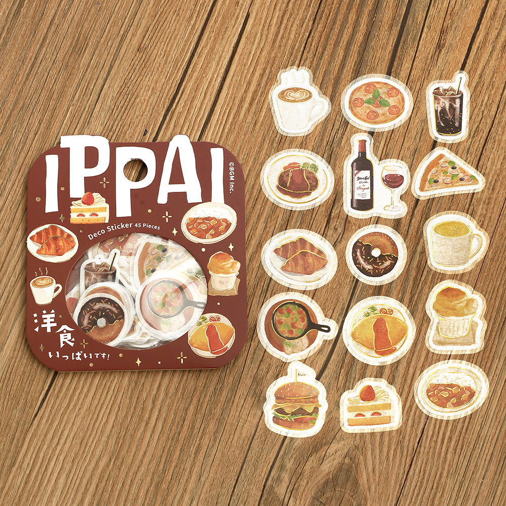 BGM Foil Stamping Flake Seal: Ippai - It's Full of Western Food — front view