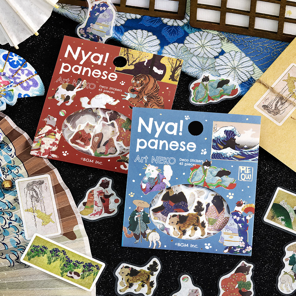 BGM Foil Stamping Flake Seal: Nyapanese Art NEKO - Crimson — detail view