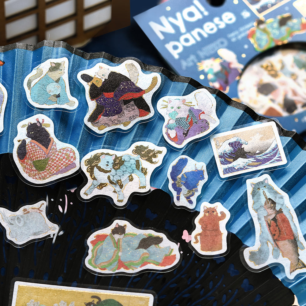 BGM Foil Stamping Flake Seal - Nyapanese Art NEKO: Ultramarine — angle view