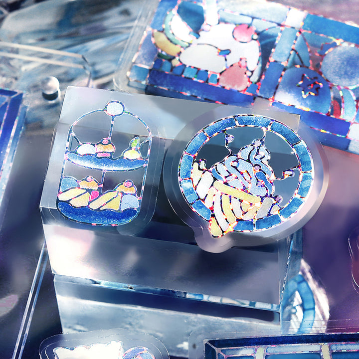 BGM Foil Stamping Clear Seal: Cafe A La Mode Stained Glass - Blue — detail view
