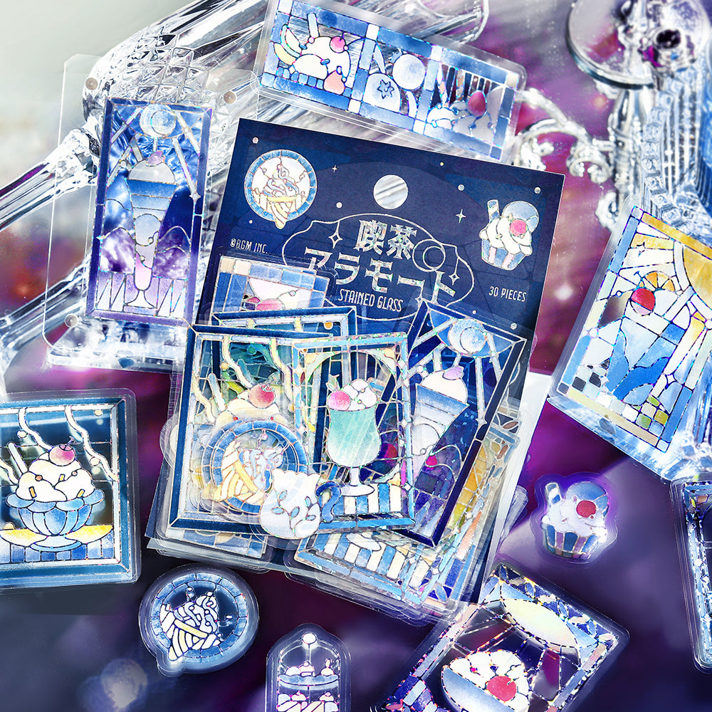 BGM Foil Stamping Clear Seal: Cafe A La Mode Stained Glass - Blue — angle view