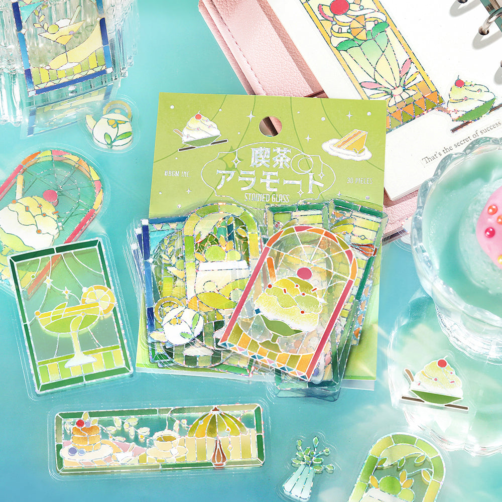 BGM Foil Stamping Clear Seal: Cafe A La Mode Stained Glass - Green — angle view