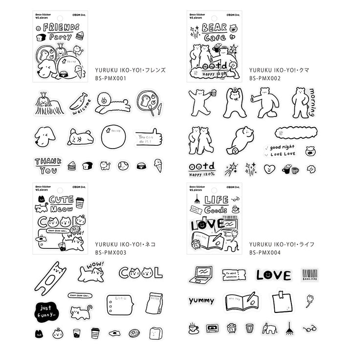 BGM Deco Sticker Mix Seal: YURUKU IKO-YO! - Friends — flat lay