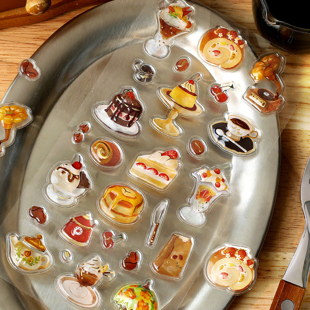 BGM Kyururun Seal: Glossy Puff Sticker・Café à la Mode Crème Brûlée — side view