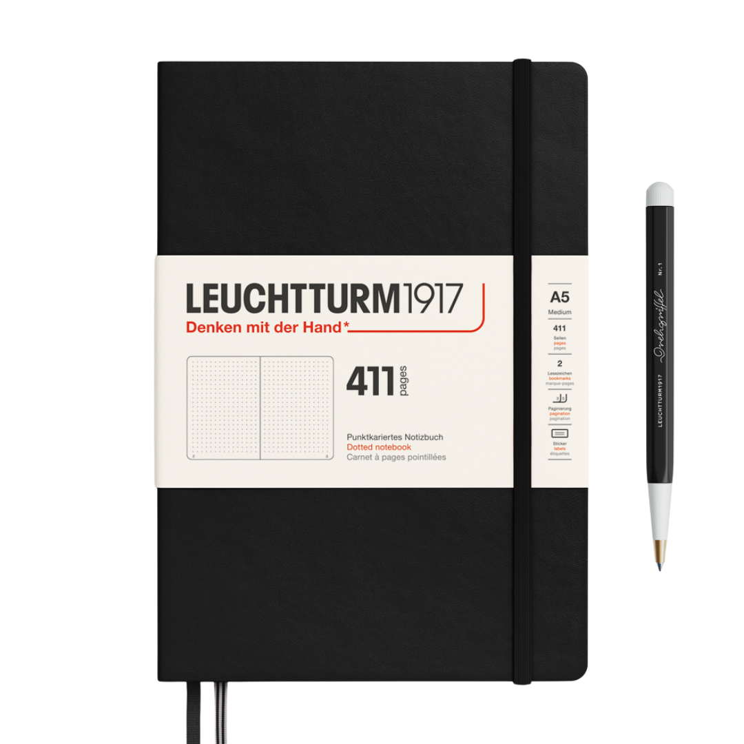 Leuchtturm1917 A5 Medium Hardcover Notebook (Thick, 411 Pages) in Dotted / Black — Leuchtturm1917 notebook — quality writing journal with premium paper, at Cityluxe Singapore stationery store
