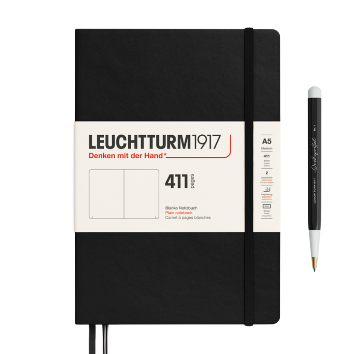 Leuchtturm1917 A5 Medium Hardcover Notebook (Thick, 411 Pages) - Plain / Black — front cover