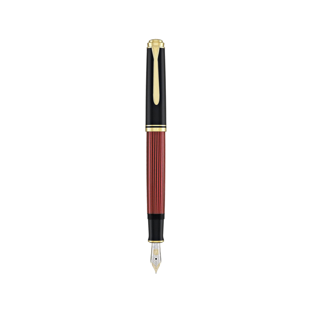 Pelikan Souveran M600 Fountain Pen - Black & Red with Gold Trim (14K Gold) [Pre-Order] — uncapped with cap posted