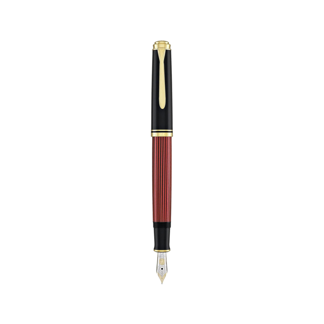 Pelikan Souveran M600 Fountain Pen - Black &amp; Red with Gold Trim (14K Gold) [Pre-Order] — uncapped with cap posted
