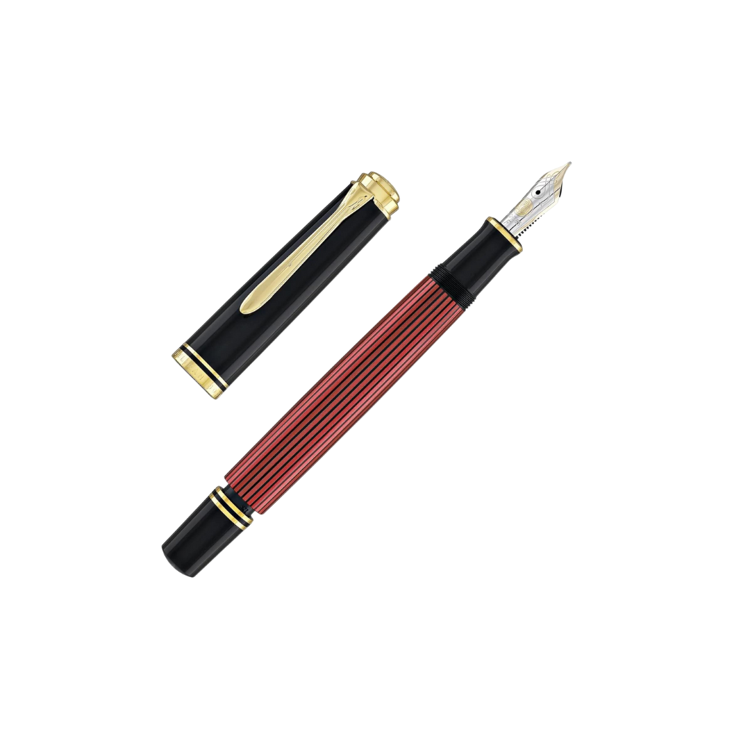 Pelikan Souveran M600 Fountain Pen - Black &amp; Red with Gold Trim (14K Gold) [Pre-Order] — writing at an angle