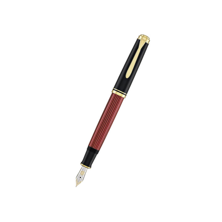 Pelikan Souveran M600 Fountain Pen - Black &amp; Red with Gold Trim (14K Gold) [Pre-Order] — capped