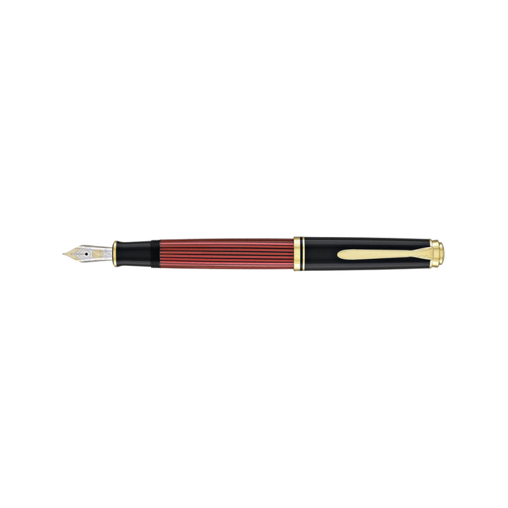 Pelikan Souveran M600 Fountain Pen - Black &amp; Red with Gold Trim (14K Gold) [Pre-Order] — barrel detail