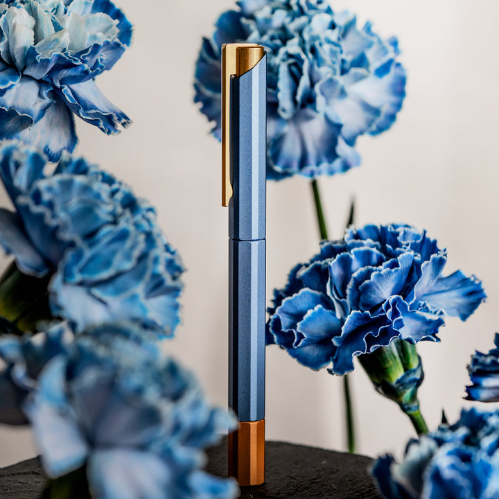 Ystudio Glamour Evolve-Bihex Rollerball Pen Blue Gin — Ystudio rollerball pen — fluid gel ink writing instrument, at Cityluxe Singapore