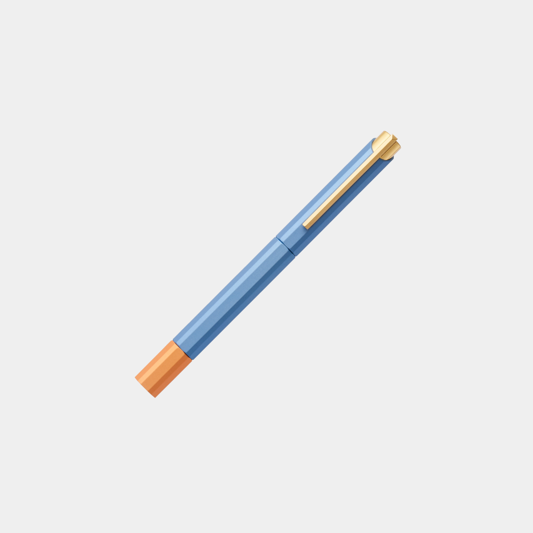 Ystudio Glamour Evolve-Bihex Rollerball Pen Blue Gin — Ystudio rollerball pen — fluid gel ink writing instrument, at Cityluxe Singapore