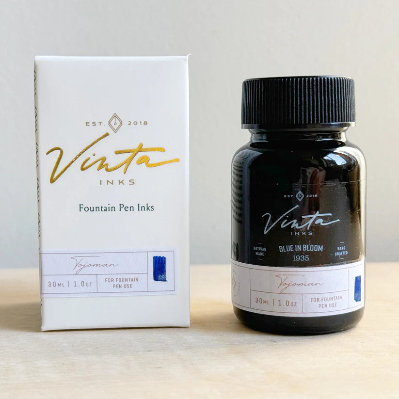 Vinta Inks 30ml Bottled Ink - Blue in Bloom [Tojoman 1935] — flat lay