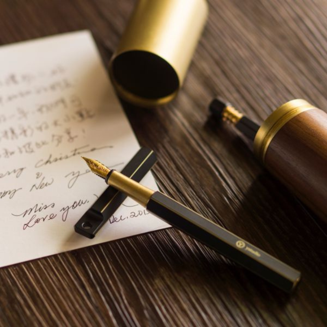 Ystudio Classic Revolve Portable Fountain Pen - Brassing — flat lay