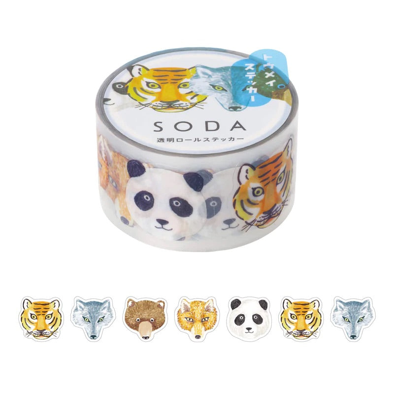 KITTA Soda Transparent Masking Tape (Sticker Type) - Zoo — roll front
