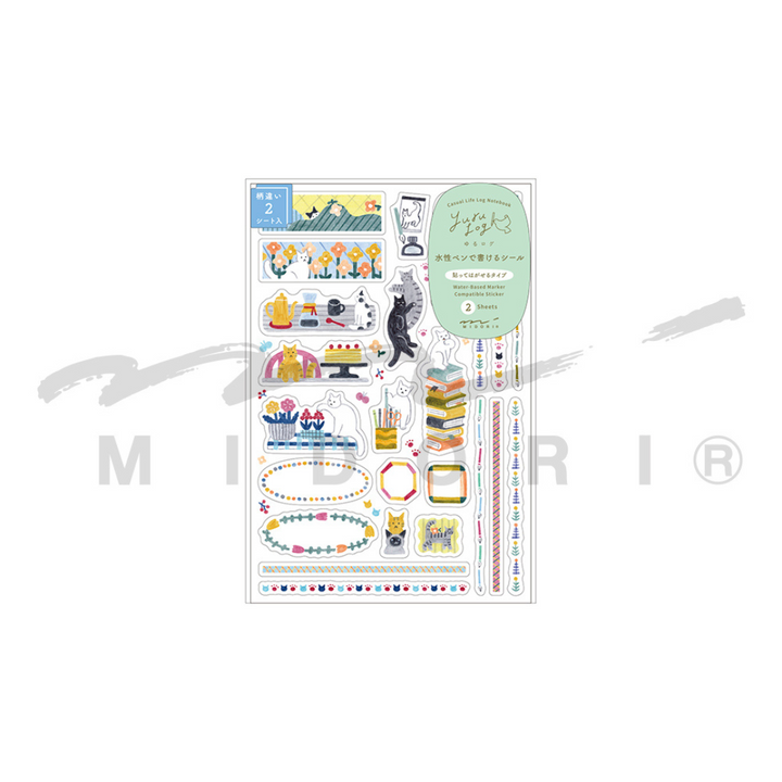 Midori Yuru Log Sticker (2 Sheets) - Cat — detail view