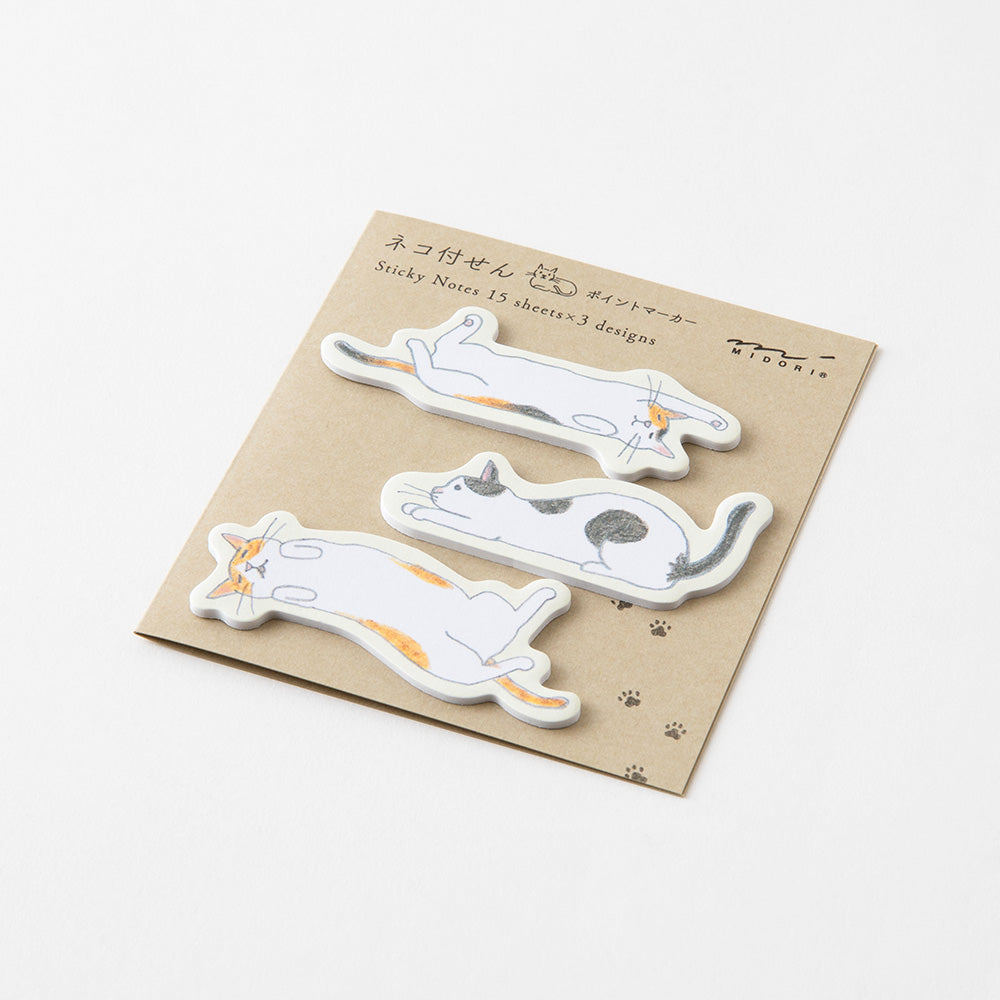 Midori Sticky Notes Point - Cat Stretching Out — with packaging