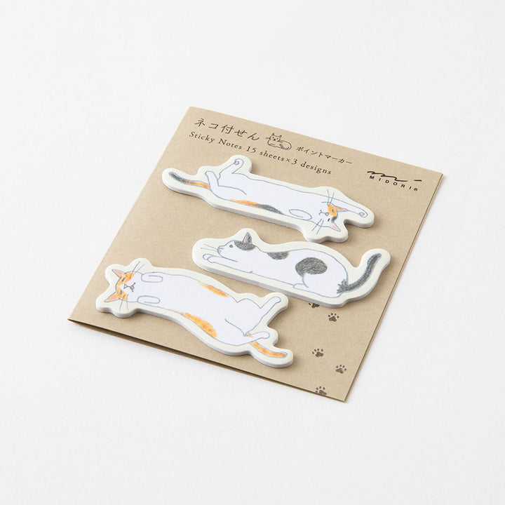 Midori Sticky Notes Point - Cat Stretching Out — with packaging