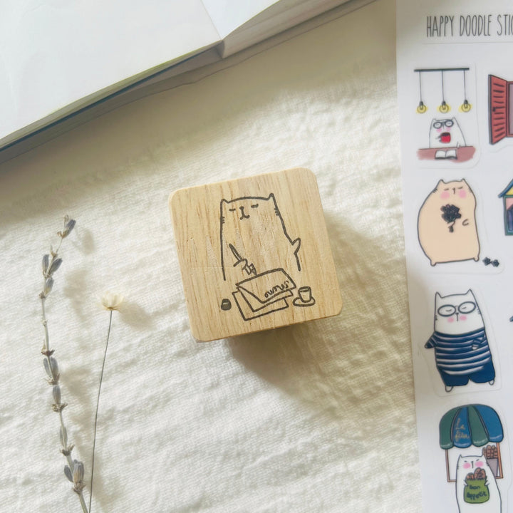 Catdoo Rubber Stamp - Cat Writing Memo — front view