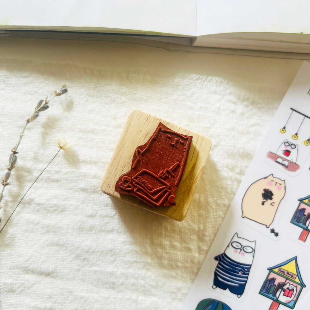 Catdoo Rubber Stamp - Cat Writing Memo — detail view