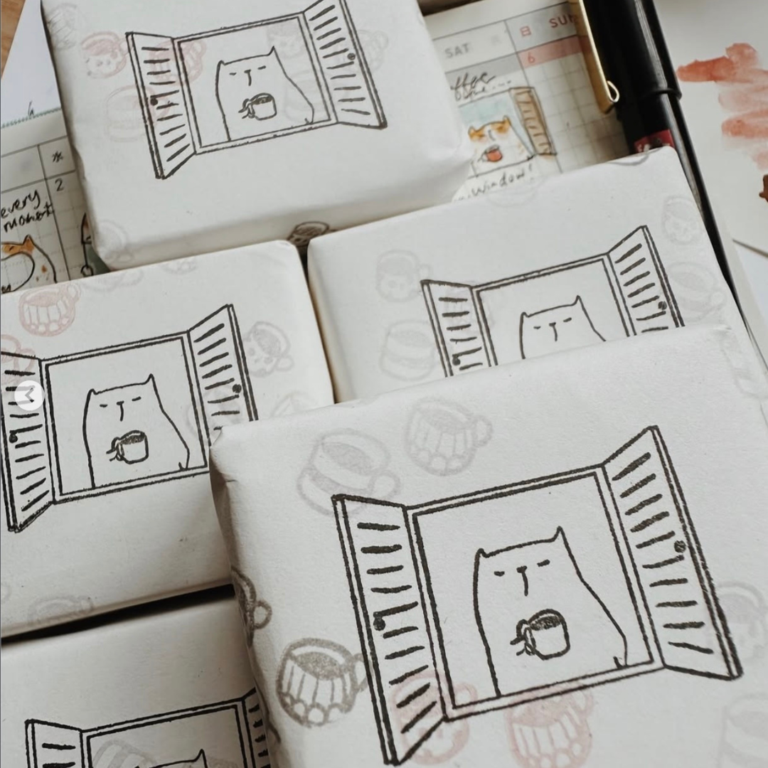 Catdoo Rubber Stamp - Coffee by the Window — front view
