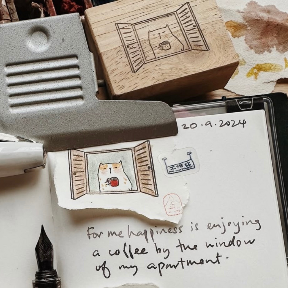 Catdoo Rubber Stamp - Coffee by the Window — side view