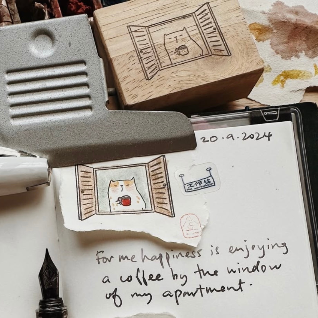 Catdoo Rubber Stamp - Coffee by the Window — side view