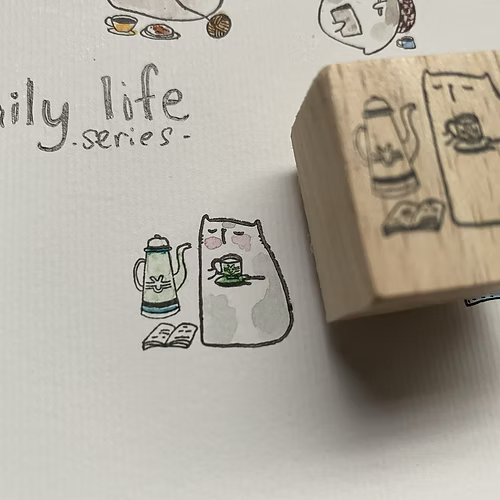 Catdoo Rubber Stamp - Tea Break — side view