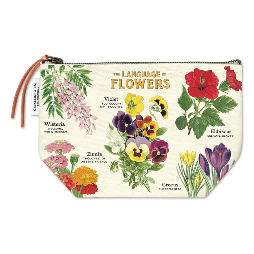 Cavallini Vintage Pouch in Language of Flowers — Cavallini carrying pouch — stationery storage and organisation, at Cityluxe Singapore