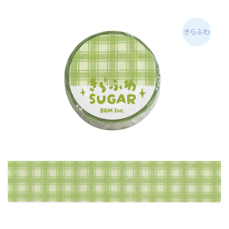 BGM Kira Fuwa Sugar Masking Tape - Check Green Tea — roll front