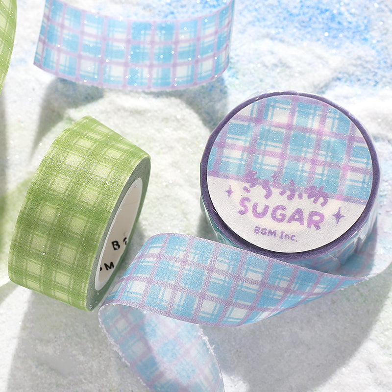 BGM Kira Fuwa Sugar Masking Tape - Check Green Tea — roll side