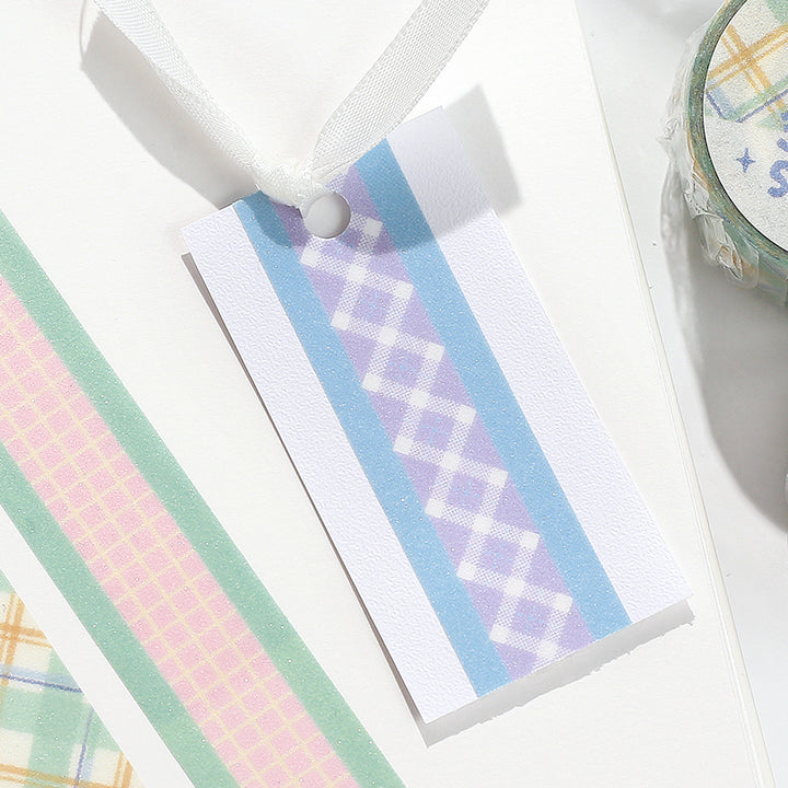 BGM Kira Fuwa Sugar Masking Tape - Check Lavender — roll side