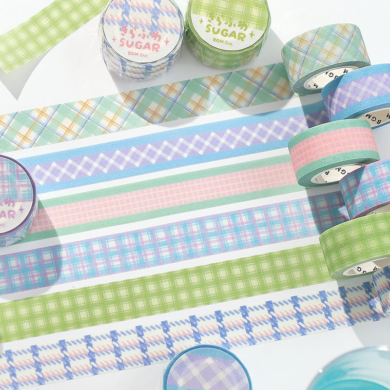 BGM Kira Fuwa Sugar Masking Tape - Check Lavender — with packaging