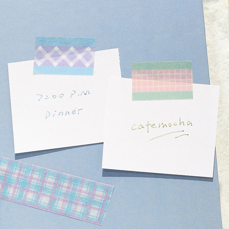 BGM Kira Fuwa Sugar Masking Tape - Check Lavender — applied on surface