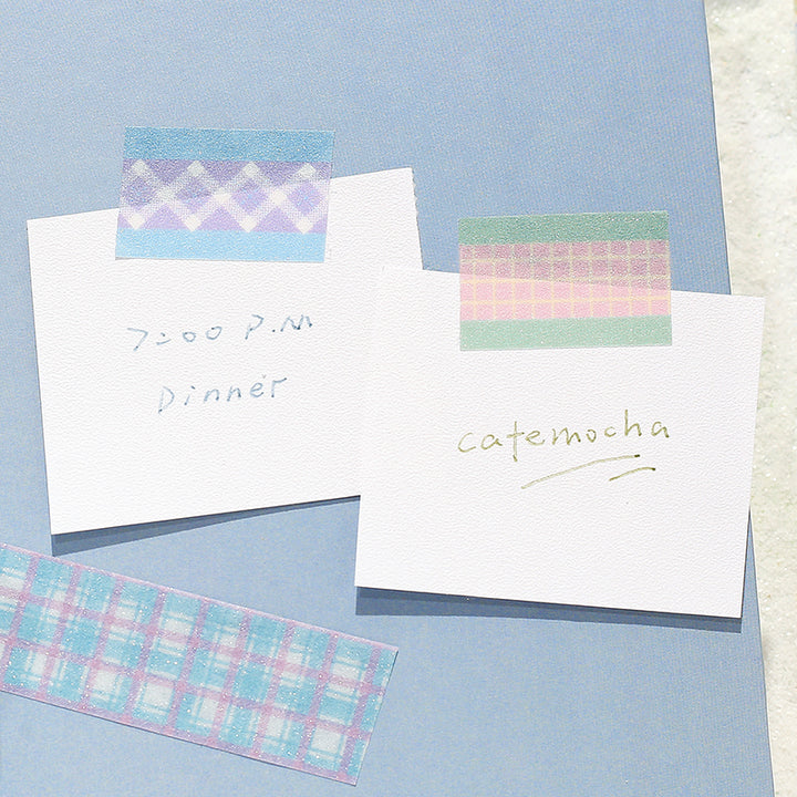 BGM Kira Fuwa Sugar Masking Tape - Check Lavender — applied on surface