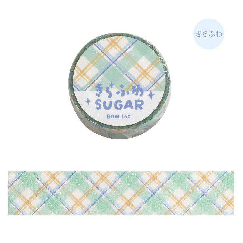 BGM Kira Fuwa Sugar Masking Tape - Check Mint Latte — roll front