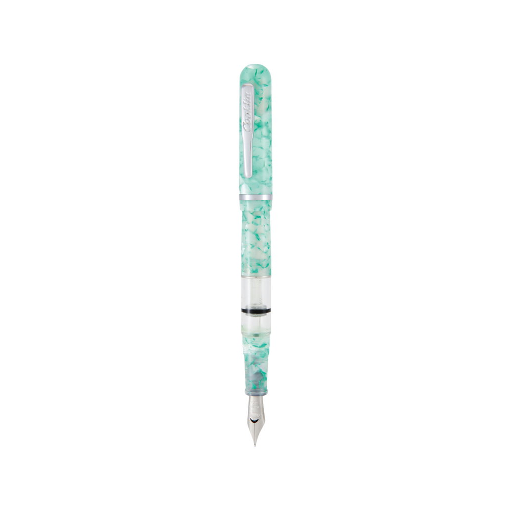 Conklin Heritage Word Gauge Collection Fountain Pen Turquoise — uncapped with cap posted