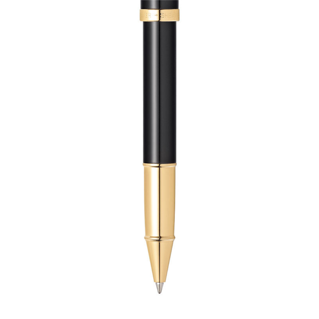 Sheaffer 100 E9322 Glossy Black With Gold Trims Rollerball Pen (WW30) — Sheaffer rollerball pen — fluid gel ink writing instrument, at Cityluxe Singapore