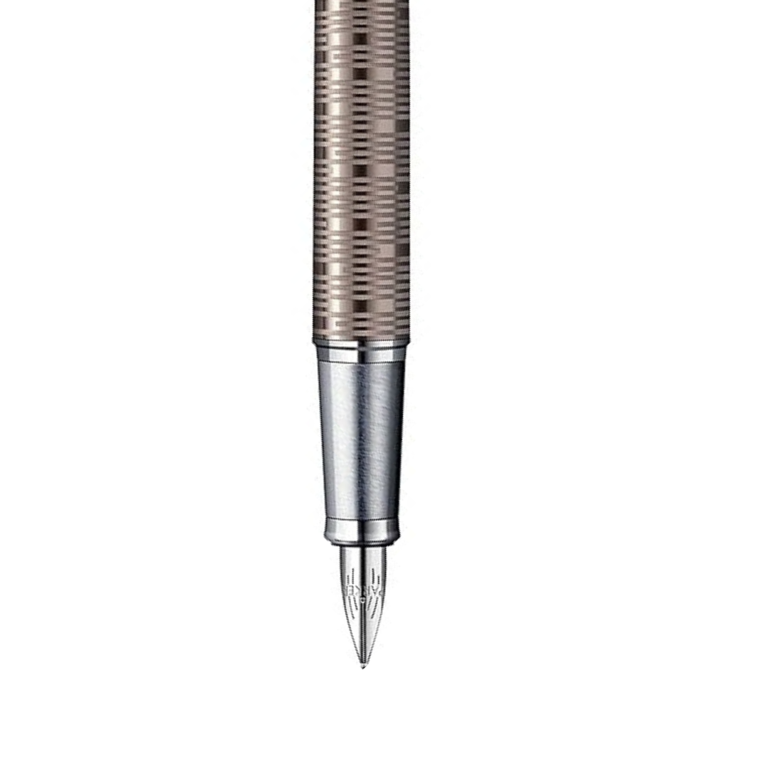 Parker IM Premium Fountain Pen - Brown Shadow with Chrome Trims — writing at an angle