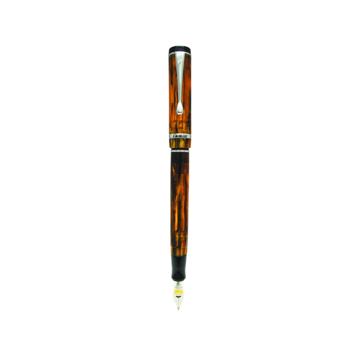 Conklin Duragraph Fountain Pen - Amber with Chrome Trim — uncapped with cap posted