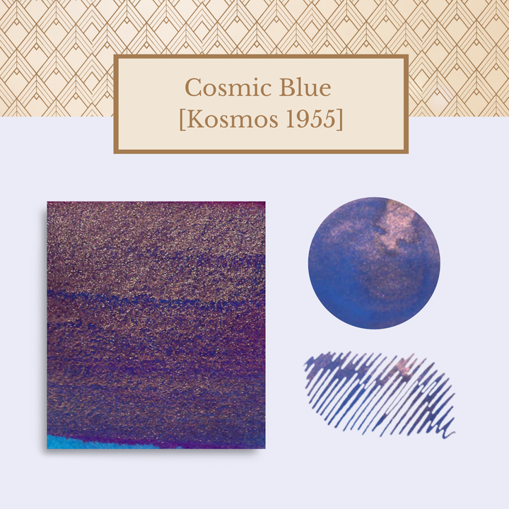Vinta Inks 30ml Ink Bottle Cosmic Blue, Shimmer (Kosmos 1955) — Vinta Inks fountain pen ink — premium bottled ink for writing, at Cityluxe Singapore