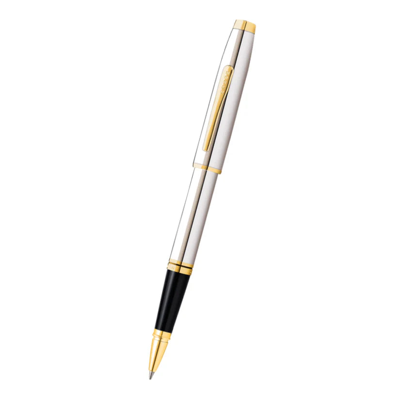 Cross Coventry Polished Chrome with Gold-Tone Rollerball Pen — Cross rollerball pen — fluid gel ink writing instrument, at Cityluxe Singapore