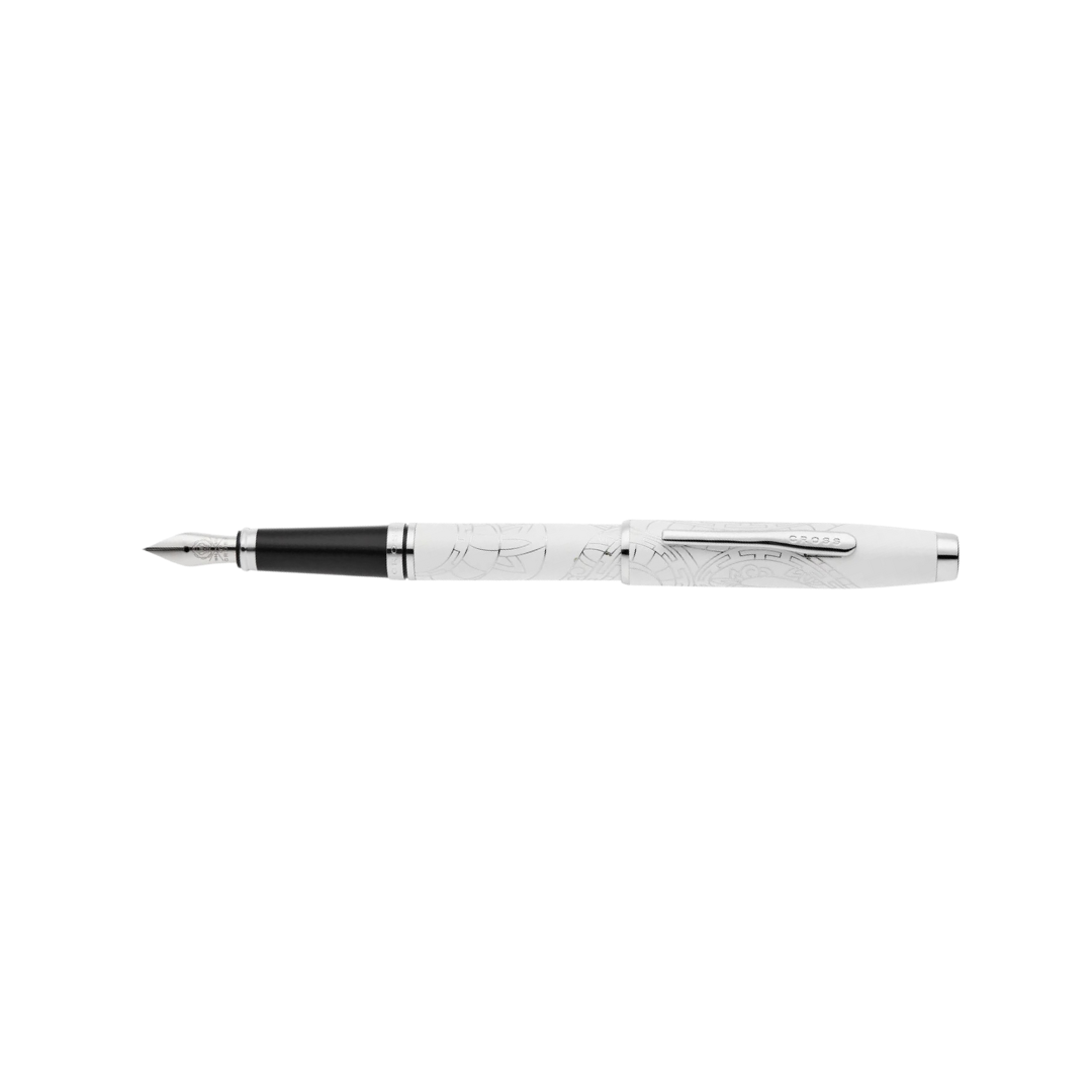 Cross Coventry Zodiac Year of the Snake Fountain Pen - Pearl White Lacquer with Polished Chrome / Medium — writing at an a…