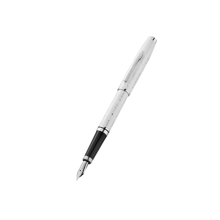 Cross Coventry Zodiac Year of the Snake Fountain Pen - Pearl White Lacquer with Polished Chrome / Medium — nib close-up