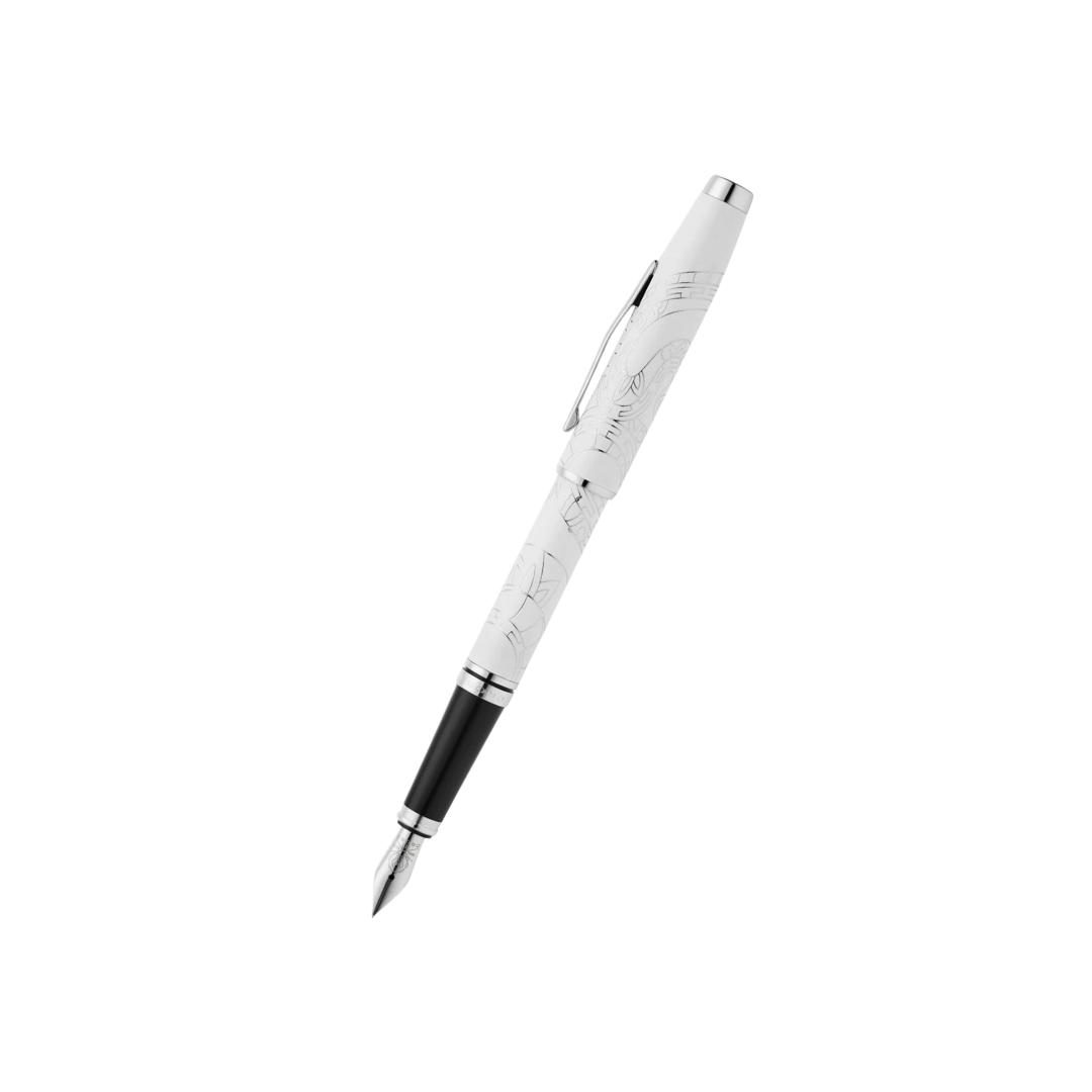 Cross Coventry Zodiac Year of the Snake Fountain Pen - Pearl White Lacquer with Polished Chrome / Medium — uncapped with c…